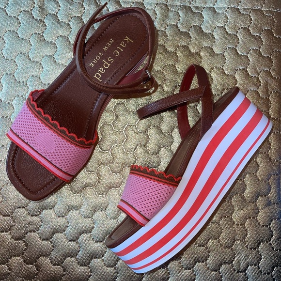 NEW Kate Spade Striped Highrise Wedges - Picture 5 of 12